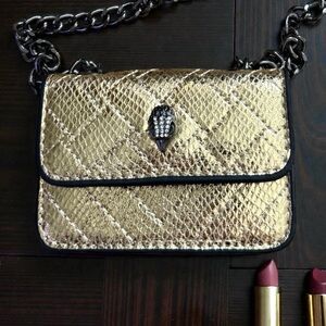 Kurt Geiger Metallic Gold Quilted Chain Crossbody Bag